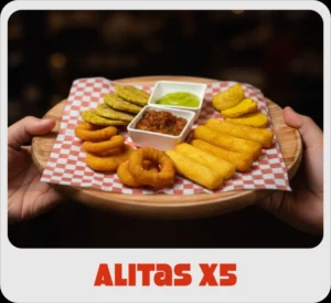 $13.000 | 5 Alitas en salsa BBQ, BBQ Picante, BBQ mora, Maracuya, Miel Mostaza o Agridulce