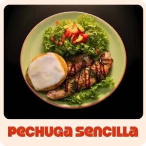 $22.000 | Acompañada de ensalada de lechuga, tomate, mango, y arepa con queso, todo en salsas de la casa. (Sin Papas)