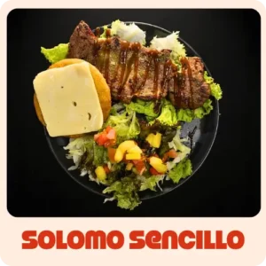 $22.000 | Acompañada de ensalada de lechuga, tomate, mango, y arepa con queso, todo en salsas de la casa. (Sin Papas)