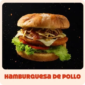 $18.000 | Pollo apanado, queso mozzarella, tocineta, lechuga, tomate, cebolla caramelizada y ripio de papa, con salsas.