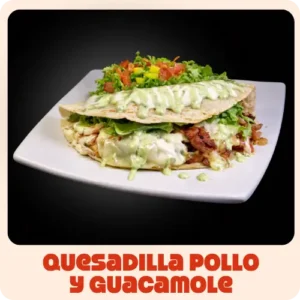 $21.000 | Pollo, guacamole, tomate, tocineta, queso gratinado, acompañada de de ensalada de lechuga, tomate y mango, todo en salsas de la casa.
