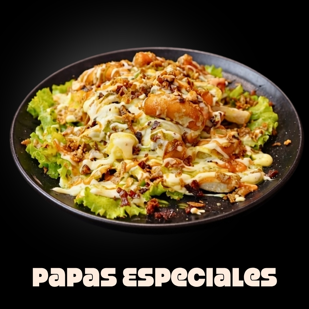 $15.000 | Papitas rústica en cascos, tocineta, queso mozzarellas, cebolla tostada, chorizo coctel y salsas de la casa.